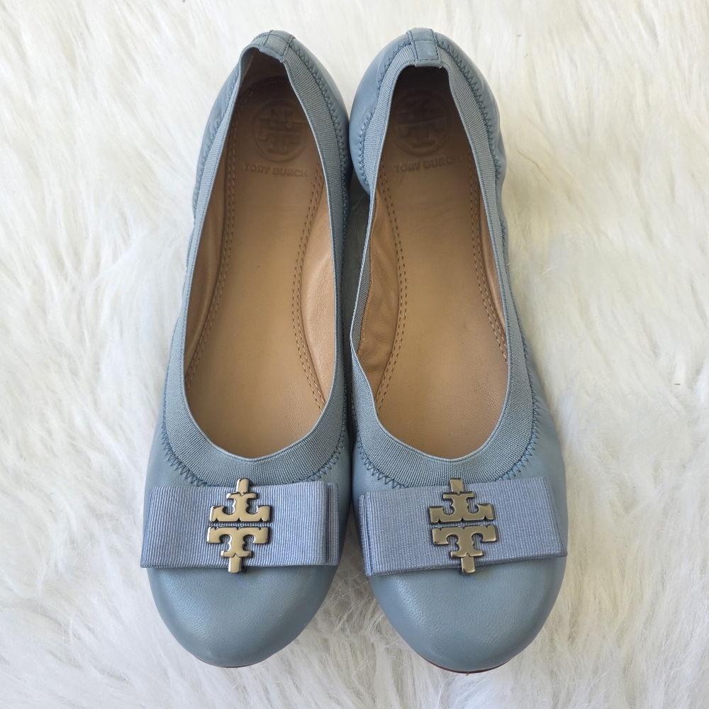 Tory Burch Light Blue Flats with Bow Accent Size 10.5